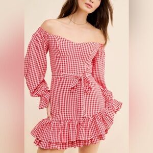 NWT Maeve Anthropologie Off the Shoulder Ruffle Plaid Mini Dress‎ - 10P